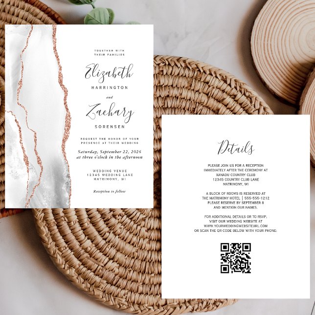Faire-part de mariage à code QR Agate gris budget  (Créateur téléchargé)