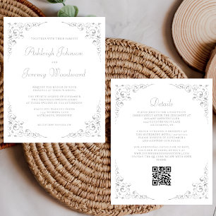 Faire-part de mariage à code QR avec feuillage arg