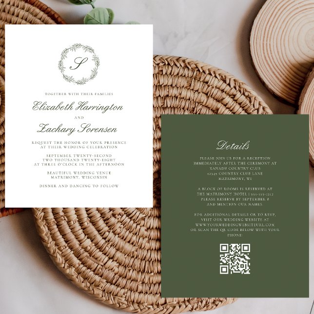 Faire-part de mariage à code QR Couronne de monogr (Créateur téléchargé)