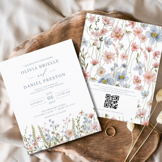Faire-part de mariage à code QR de fleurs sauvages (Créateur téléchargé)