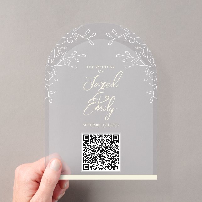 Faire-part de mariage à code QR de style arche flo (In situ (ordinateur de poche))