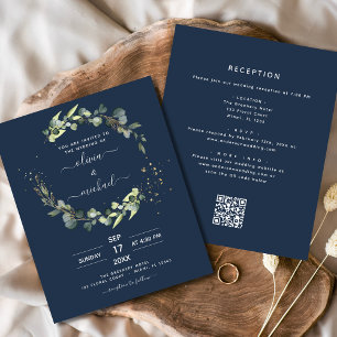 Faire-part de mariage à code QR Eucalyptus Bleu Ma