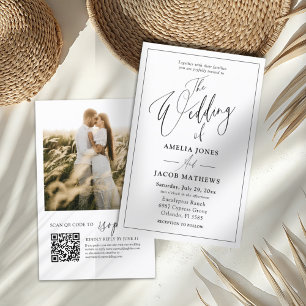 Faire-part de mariage à code QR noir et blanc à bu