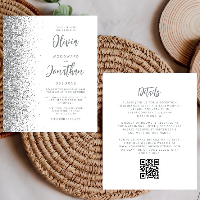 Faire-part de mariage à code QR paillettes argenté (Créateur téléchargé)