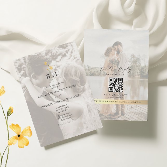Faire-part de mariage à code QR photo de monogramm (Créateur téléchargé)