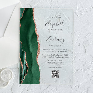 Faire-part de mariage à code QR Rose Gold et Agate