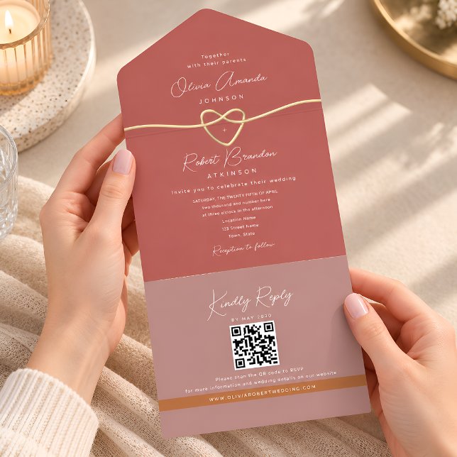 Faire-part de mariage à code QR Rose Poussiéreux  (Créateur téléchargé)