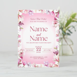 Faire-part de mariage à conserver avec fleurs rose