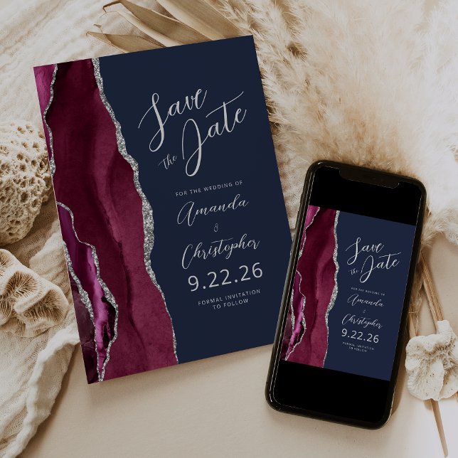 Faire-part de mariage à conserver Burgundy Silver  (Créateur téléchargé)