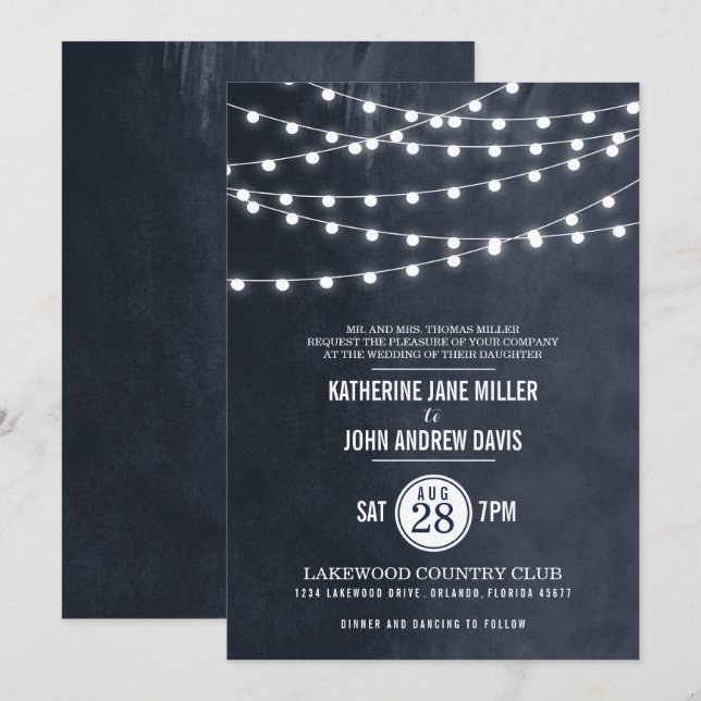 Faire-part de mariage à cordes bleues (Devant / Derrière)