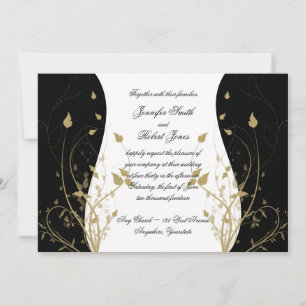 Faire-part de mariage à courbe florale d'or