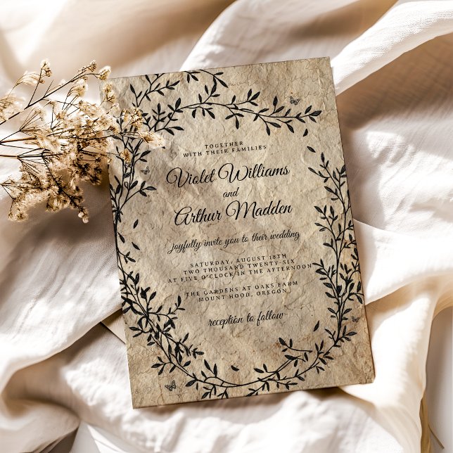 Faire-part de mariage à couronne botanique vintage (Créateur téléchargé)