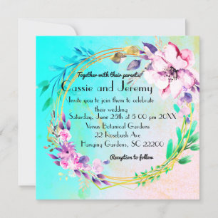 Faire-part de mariage à couronne florale vibrante