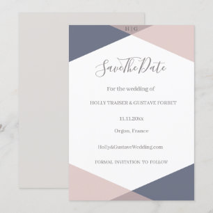 Faire-part de mariage à date de Navy Blue Blush Mo
