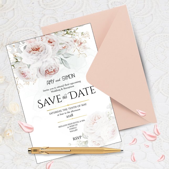 Faire-part de mariage à date fixe Roses à Fleur Ro (Créateur téléchargé)