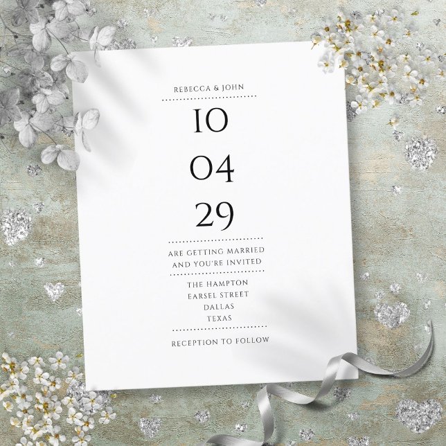 Faire-part de mariage à date noir et blanc à petit (Budget Black and White Date Wedding Invitation)