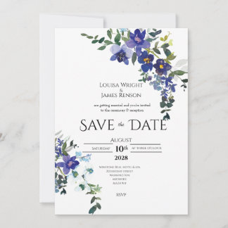 Faire-part de mariage à date pour l'Orchidée Bleue