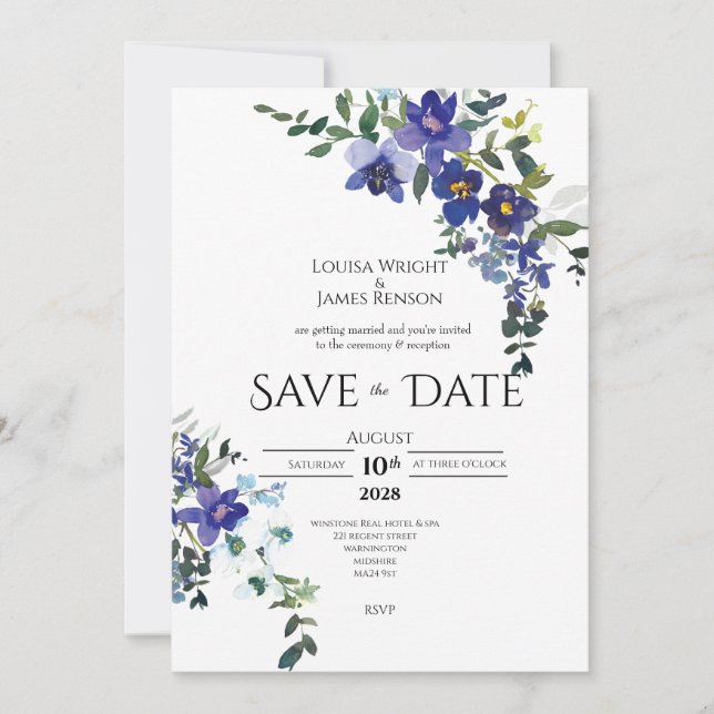Faire-part de mariage à date pour l'Orchidée Bleue (Devant)