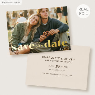 Faire-part de mariage à dater avec feuille d'or Cr