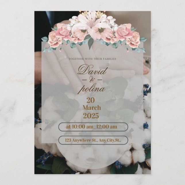 Faire-part de mariage à décor de fleurs blanches e (Devant)