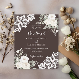 Faire-part de mariage à dentelle florale blanche b
