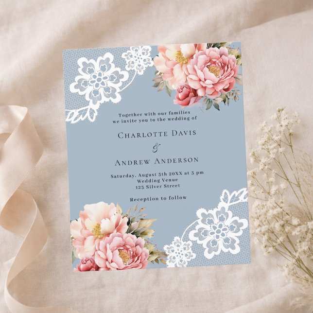 Faire-part de mariage à dentelle florale or rose b (Créateur téléchargé)