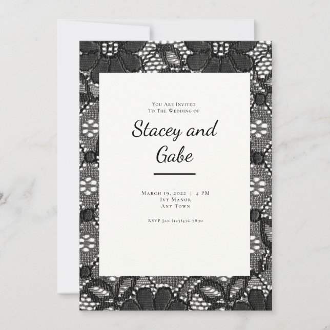 Faire-part de mariage à dentelle noire (Devant)