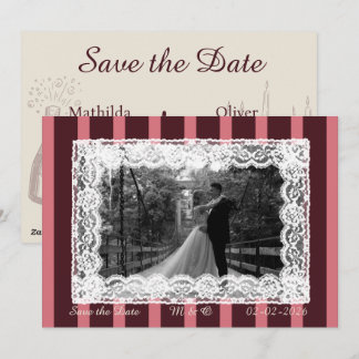 Faire-part de mariage à dentelle vintage avec rayu