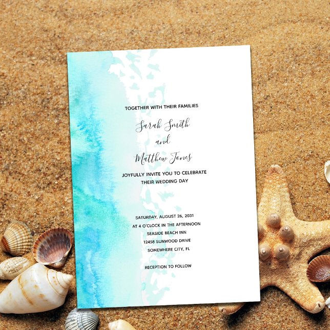 Faire-part de mariage à design aquarelle de plage  (Créateur téléchargé)