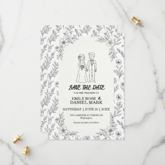 Faire-part de mariage à dessin floral ligne fantai