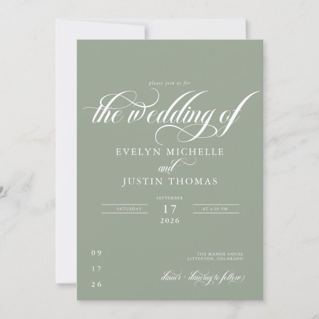 Faire-part de mariage à écriture minimale (Devant)