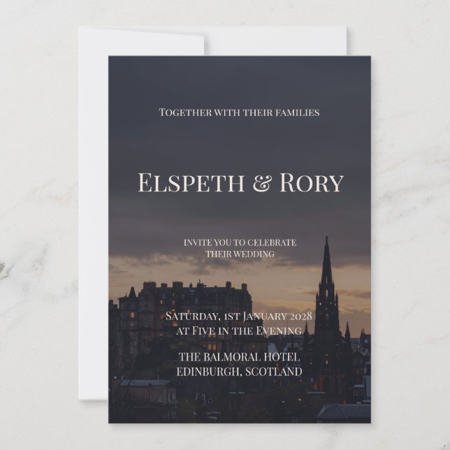 Faire-part de mariage à Édimbourg avec vue sur la  (Devant)