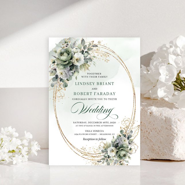 Faire-part de mariage à feuillage botanique en fle (Blooming botanical foliage wedding invitation)