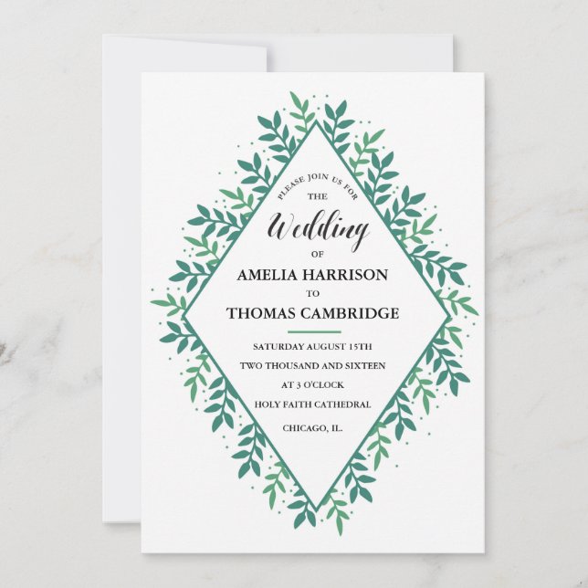 Faire-part de mariage à feuillage persistant (Devant)