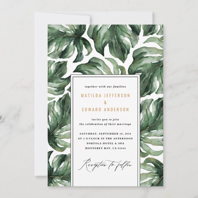 Faire-part de mariage à feuille de palmier tropica (Devant)