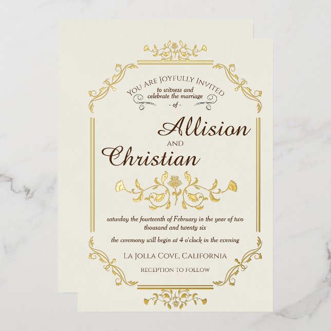 Faire-Part de Mariage à Feuille d'Or Glamour Vinta (Recto/Verso)