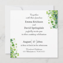 Faire-part de mariage à feuille verte élégante