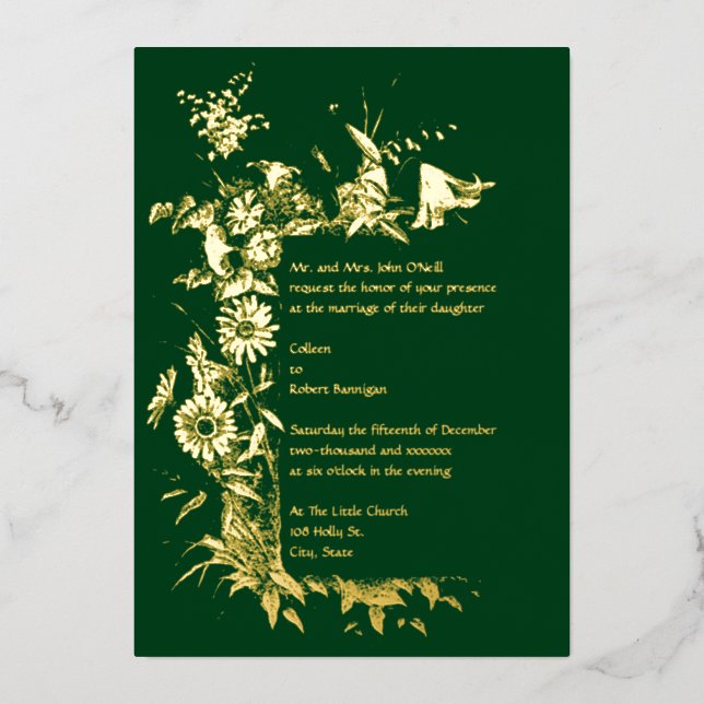 Faire-part de mariage à feuilles d'argent avec une (Recto)