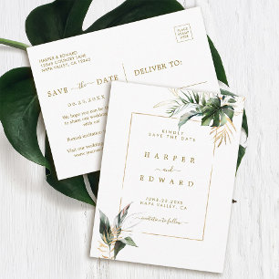 Faire-Part de Mariage à Feuilles Tropicales Or