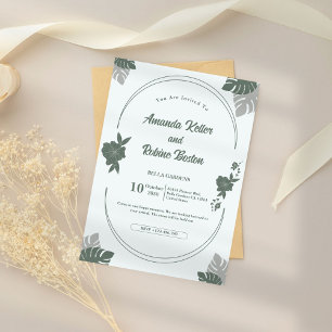 Faire-part de mariage à feuilles vertes tropicales