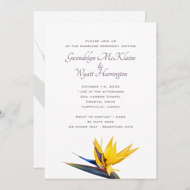 Faire-part de mariage à fleurs aux oiseaux de para (Devant / Derrière)