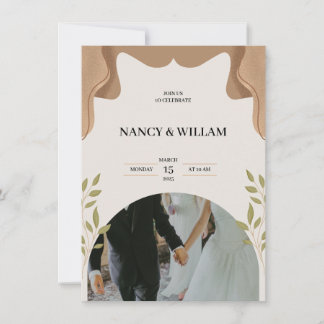 faire-part de mariage à fleurs beige