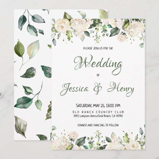Faire-part de mariage à fleurs blanches (Devant / Derrière)