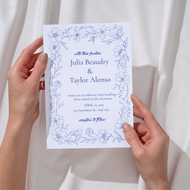 Faire-part de mariage à fleurs bleues avec Colombe (Créateur téléchargé)