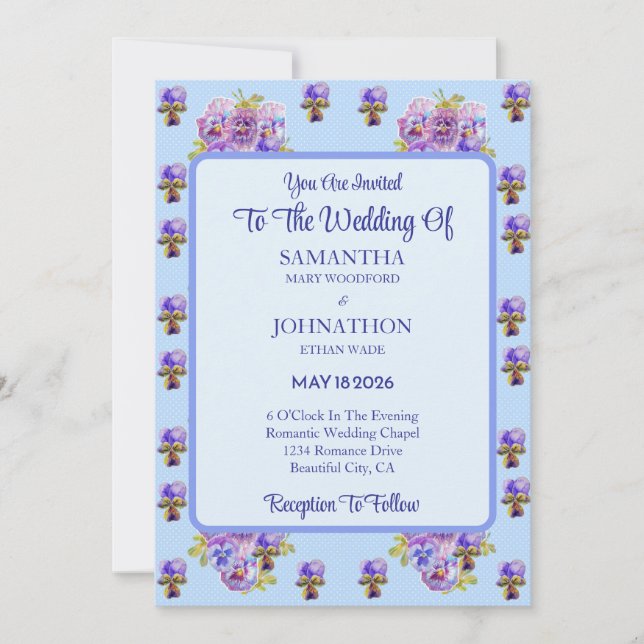 Faire-part de mariage à fleurs chic Blue Shabby (Devant)