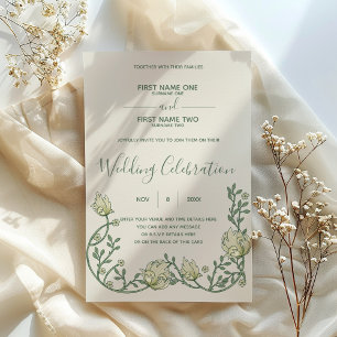 Faire-part de mariage à fleurs crème Art nouveau