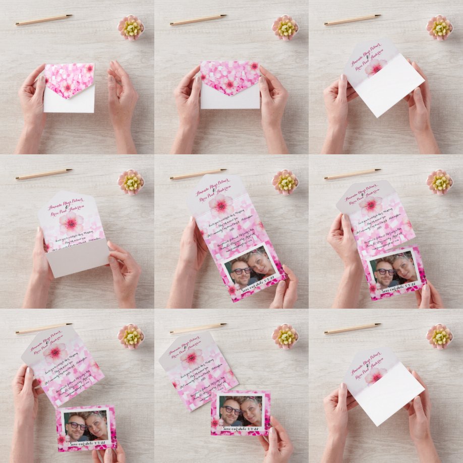 Faire-part de mariage à fleurs de cerisier & photo