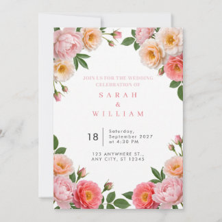 Faire-part de mariage à fleurs réelles de pivoine