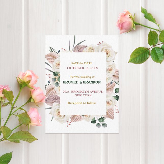Faire-part de mariage à fleurs rose pelucheux en f (Créateur téléchargé)