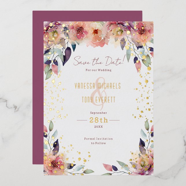 Faire-part de mariage à fleurs roses en cascade (Recto/Verso)